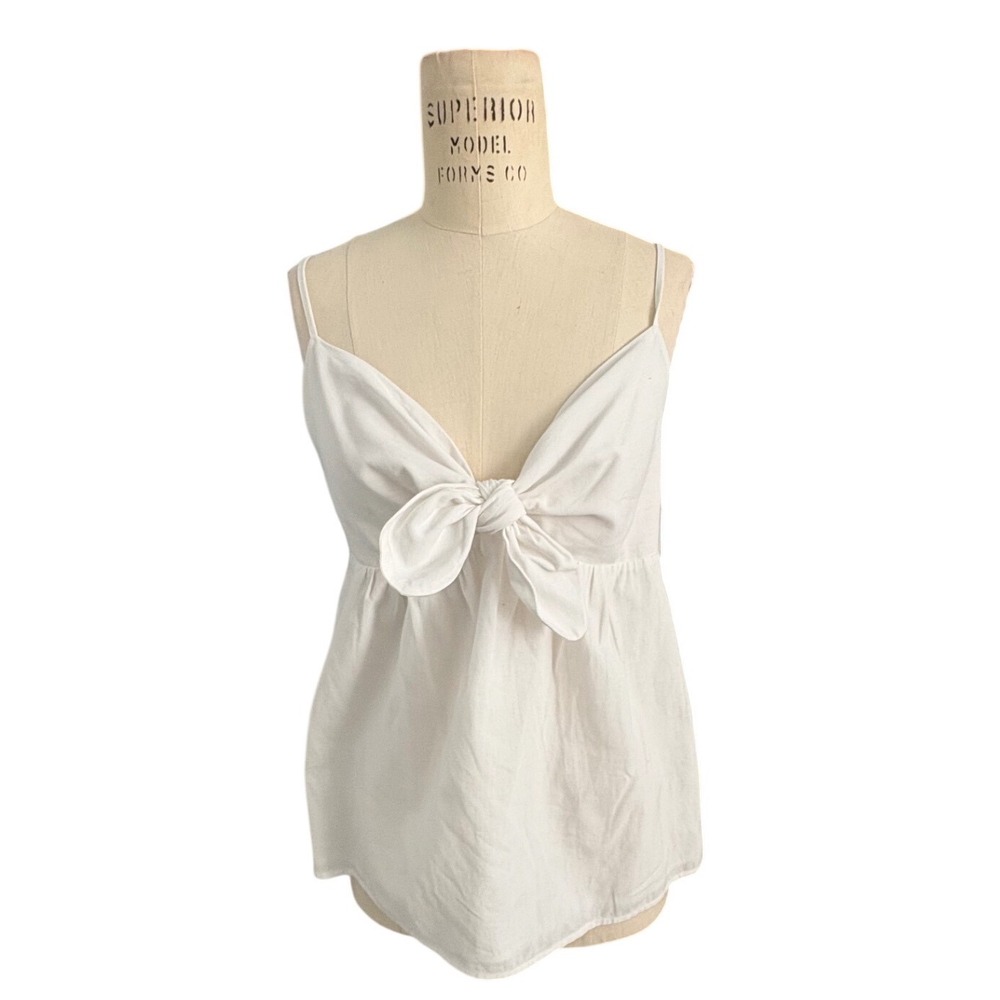 NWT Trina Turk White Cotton Tie Front Bow‎ Camisole Top Smocked Back Coquette M